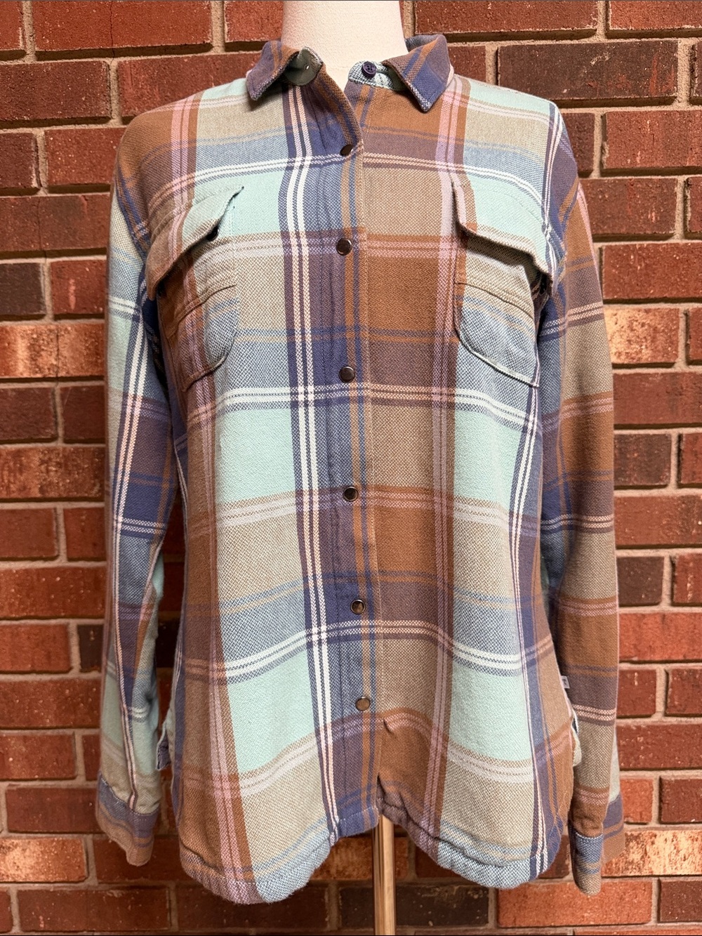 Toad & Co. Brown, Green, & Blue Plaid Shirt Size Medium